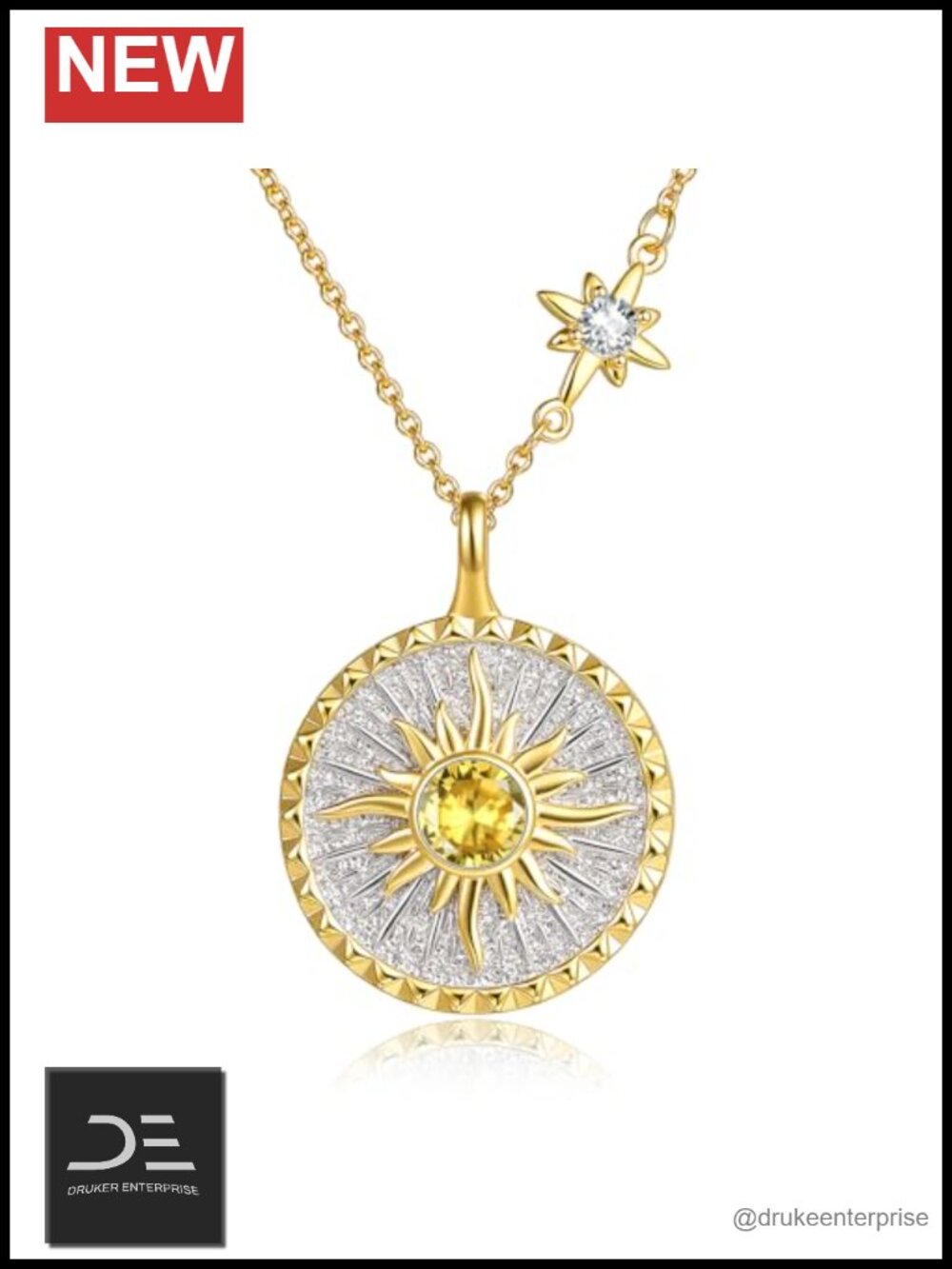 14K Gold Plated Celestial Sun Moon Star Pendant Necklace Women